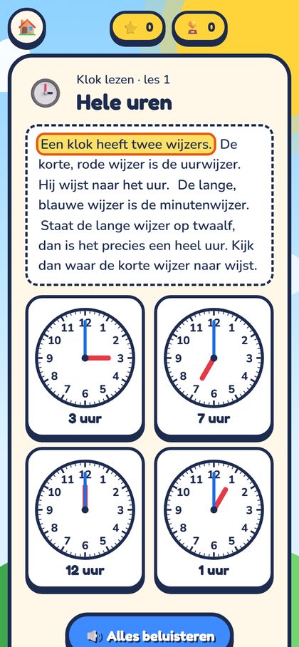 Klok lezen in huisonderwijs op gsm