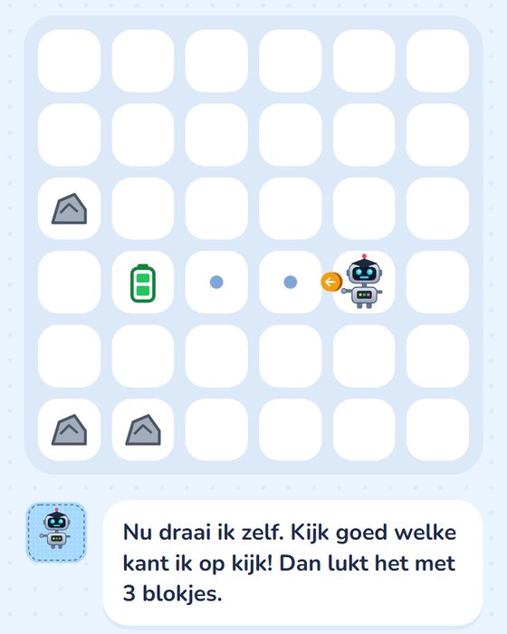 Robo op pad: Robo staat op een rooster en moet naar zijn batterij
